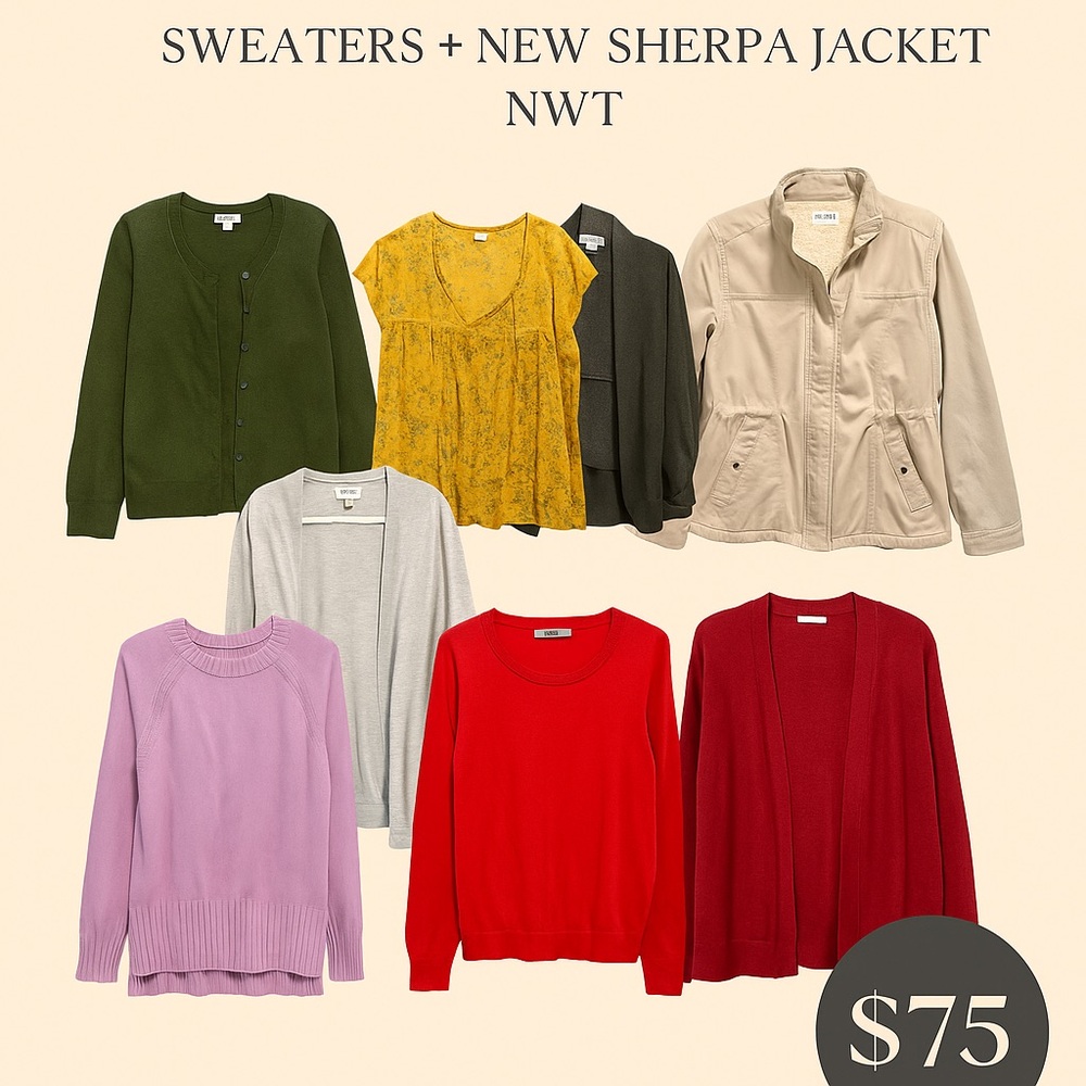 Old Navy Fall/Winter Lot (9 pcs) | Size L/XL | Sweaters + NEW Sherpa Jacket